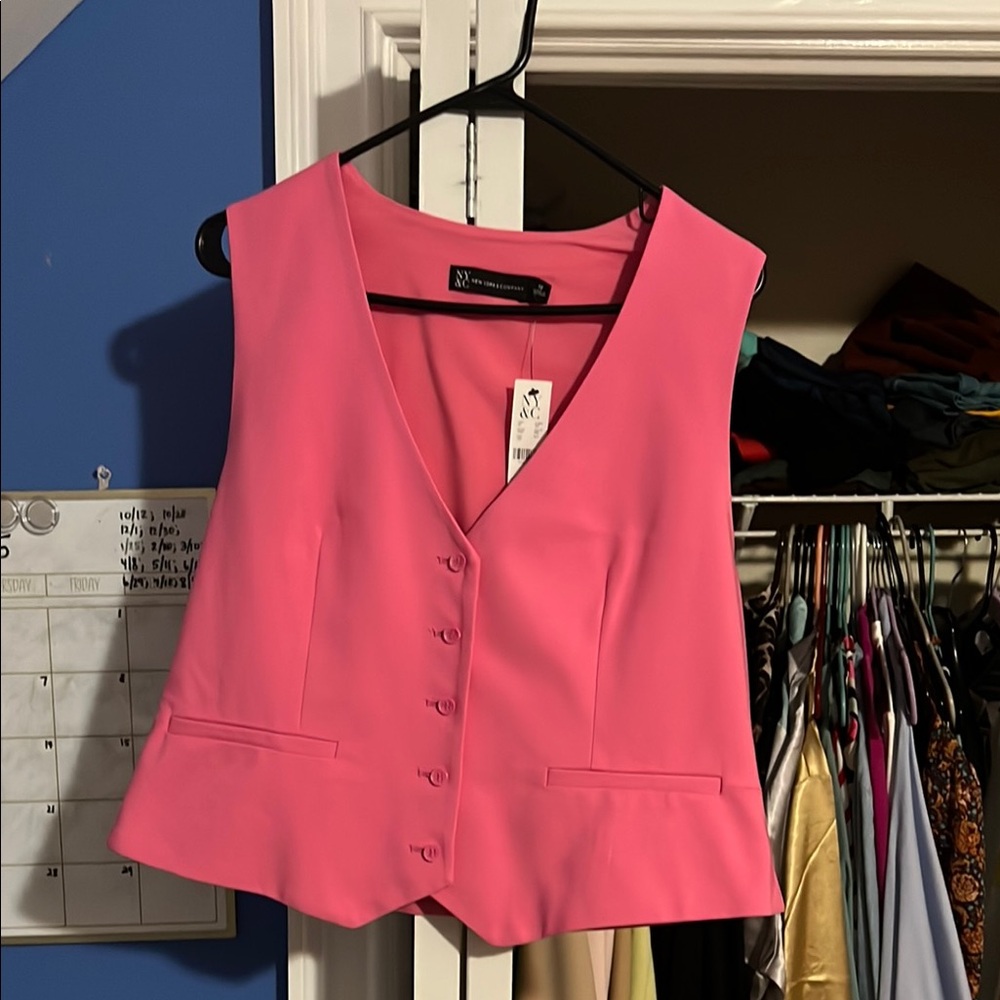 New York & Company Pink Button Down Vest Top